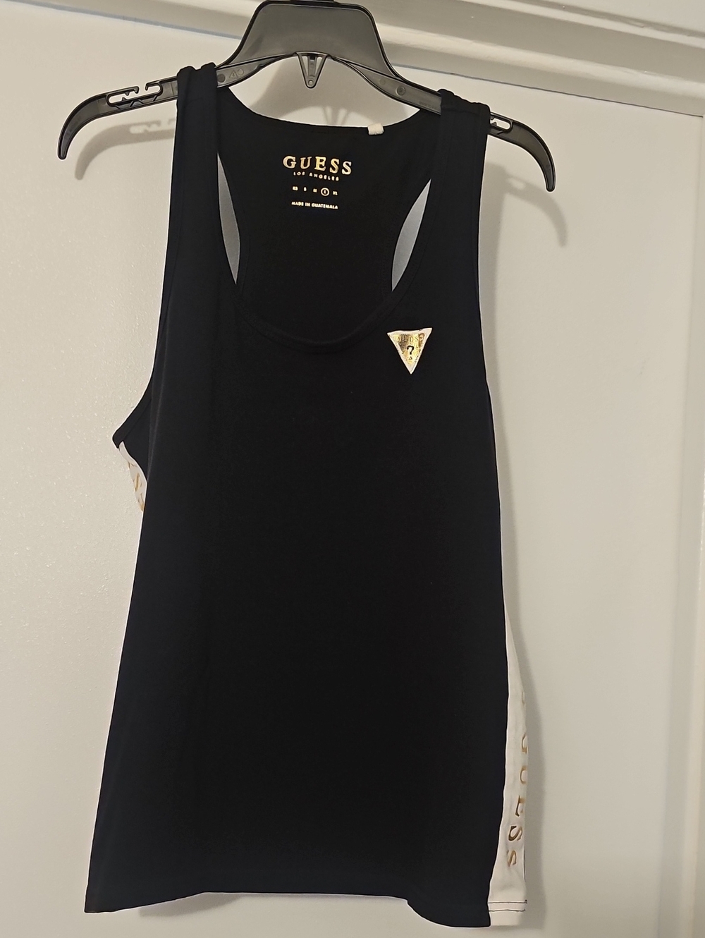 GUESS Black Racerback Tank with Gold Triangle Logo Tote 3